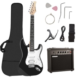 Soulmate Electric Guitar Kit for Beginner 39 Inch Full Size HSS Pick Up Right Handed Starter Solid Body Electric Guitar, with Amplifier, Bag, Capo, Strap, String,Cable, Picks, Black