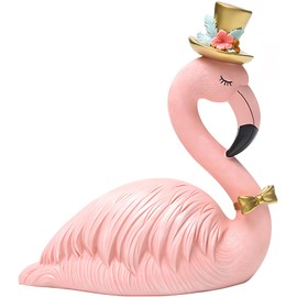 ZKSYLSM Pink Flamingo Figurine - Resin Flamingo Statue with Gold Top Hat and Bow Tie for Birthday Gifts, Tropical Party Decor & Home Decorations (Prince)