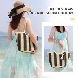 LHHMZ Women Handmade Straw Shoulder Bag Casual Summer Beach Bag Weaving Tote Bag Woven Crochet Bag