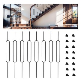 8-Pack Stair Balusters, 1/2" x 44", Hollow Single Oval Iron Balusters for Staircase Interior With 16 Swivel Shoes