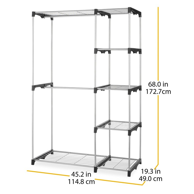 Whitmor Double Rod Freestanding Closet Organizer, Silver