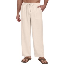 Sailwind Men's Casual Pants Elastic Waist Drawstring Beach Summer Pants Lightweight Trousers Yoga with Pockets Beige