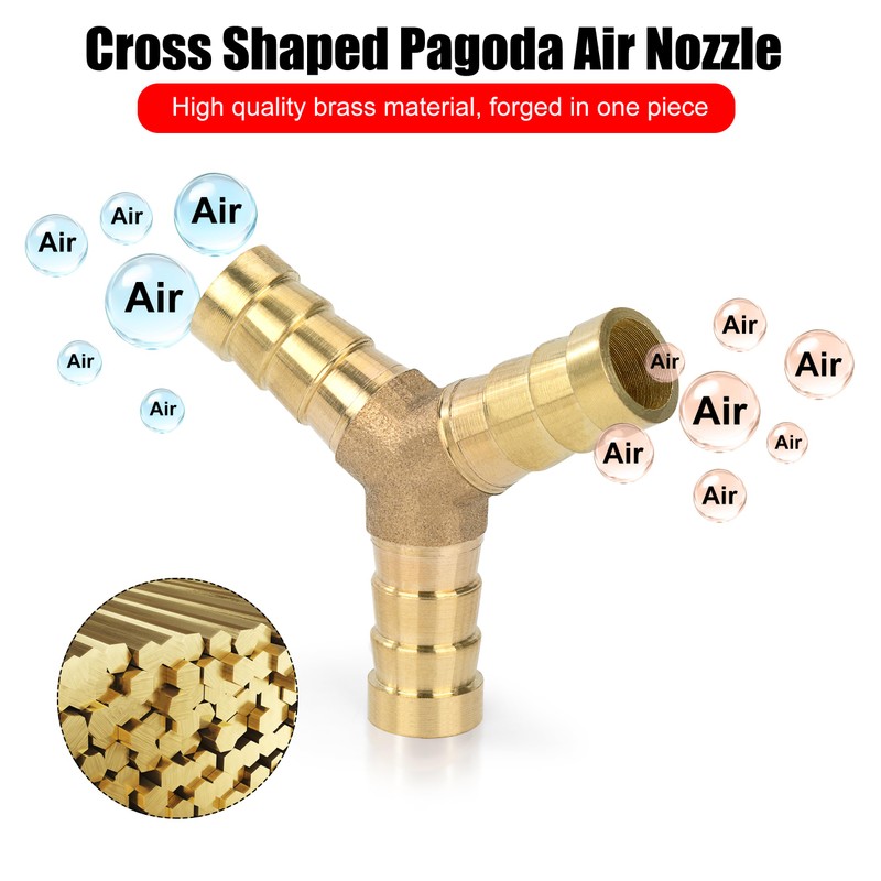 Pack of 6 10 mm Brass Hose Nozzle, 3-Way Straight