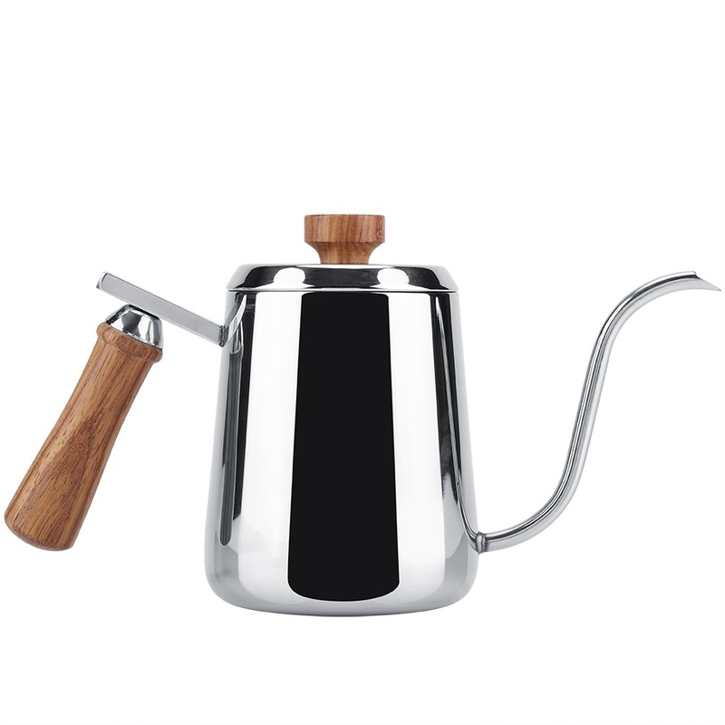 304 Stainless Steel Wooden Handle Drip Coffee Pot Long Gooseneck