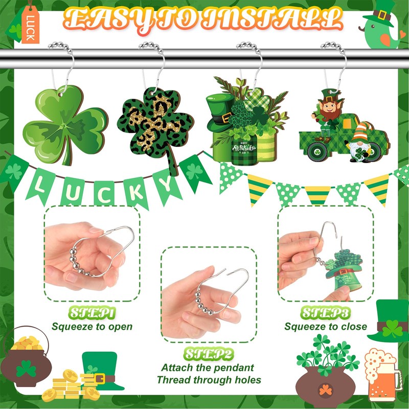 Barydat Set of 24 St. Patrick's Day Wood Shower Curtain