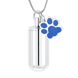 AIWENXI Pet Cremation Jewellery Cylinder Urn Necklaces for Ashes Paw Print Ash Pendant Jewellery Keepsake Memorial Ash Necklaces for Men Women, Stainless Steel