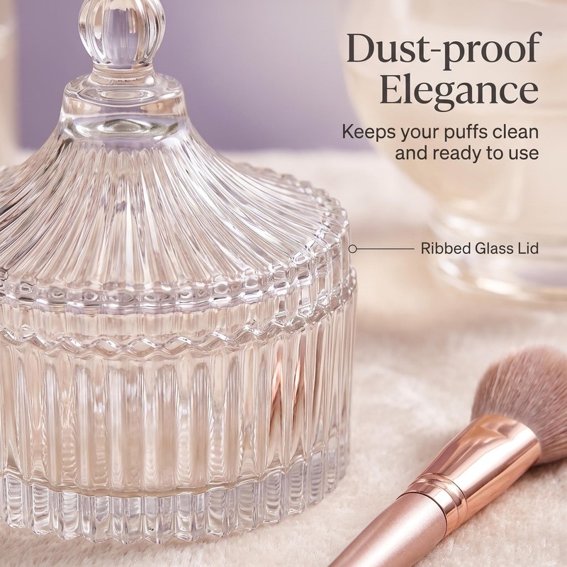 Body Powder Puff And Container With Puff Set 6" Crystal