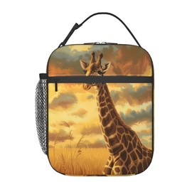 Ti Caldi Cute Giraffe Lunch Box for Women Adults Kids, Insulated Cooler Polyester Sunset Giraffe Lunch Bag for Picnic, School, Office, Travel, Work, Portable Reusable Tote Thermal Lunch Bags