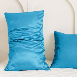 My home store Teal Blue Satin Pillowcase 2 Pack - Silk Pillowcase Antibacterial Hypoallergenic - Standard Size 50x75 cm