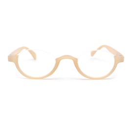 SA106 Bottom Half Plastic Rim Round Oval Powered Reading Glasses Beige +3.25