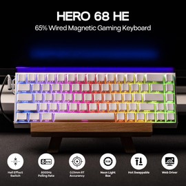 EPOMAKER Aula Hero68 HE Wired Magnetic Gaming Keyboard, 0.01mm Adjustable Actuation, Rapid Hall Effect Switch, 8kHz Polling, 5-Layer Sound Dampening, RGB Box & Backlight (White)