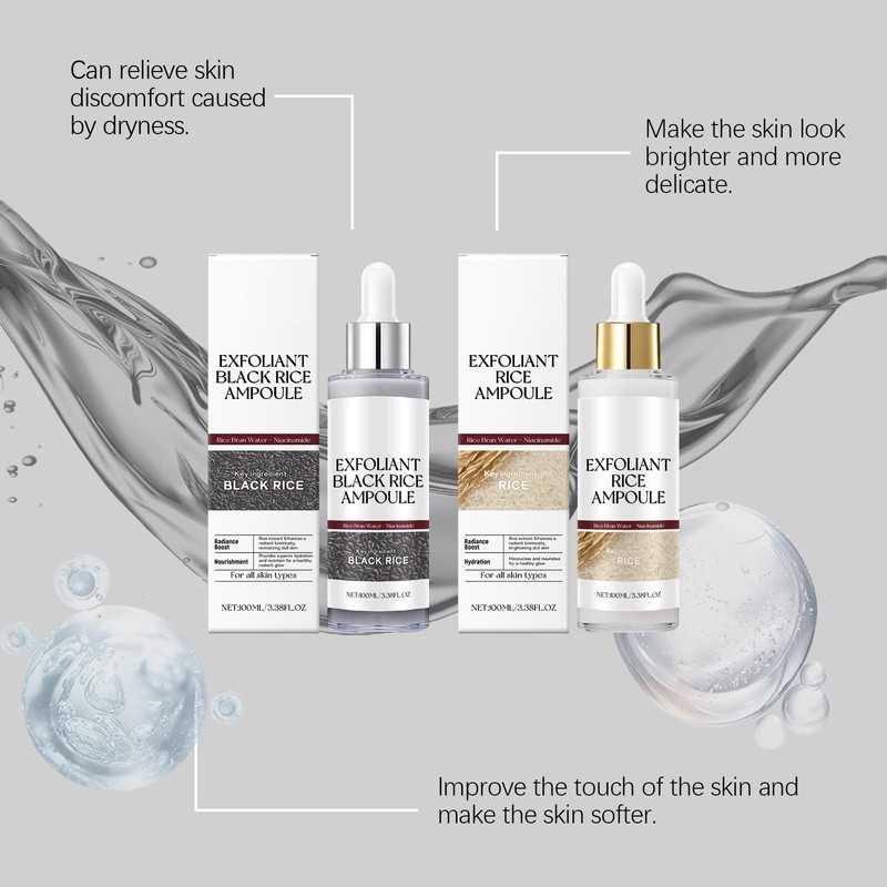 OUKPANE Rice Exfoliating Ampoule Set,Rice Ampoule Duo Exfoliating Solution,for Glowing
