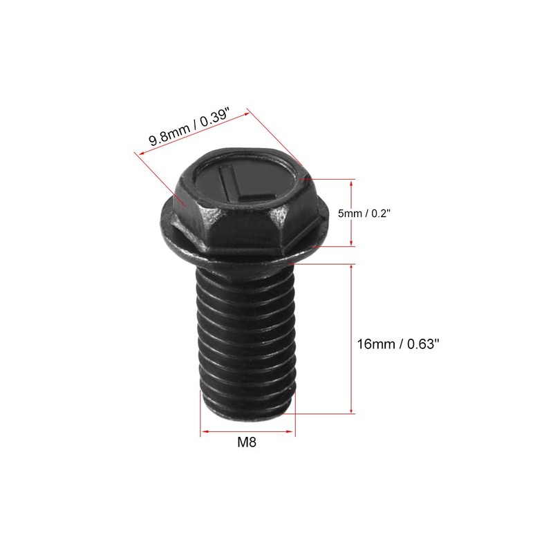 sourcing map Metric M8x16mm Hex Flange Bolts Left Hand Thread