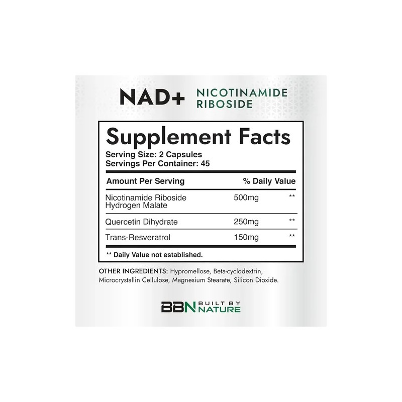 Nad 900mg + Quercetina Y Resveratrol 90 Caps Built By