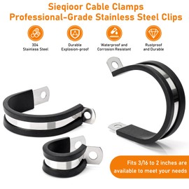 Sieqioor 15 Pack 1-3/4 Inch Cable Clamp, 304 Stainless Steel Cable Clamps, Rubber Cushioned Insulated Clamp, Tube Holder for Tube, Hose Clamp, Pipe Clamp, Pipe or Wire Cord Installation