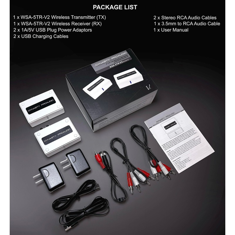 DYNASTY PROAUDIO WSA-5TR-V2 Wireless Subwoofer Speaker Kit, 5.2G / 5.8GHz