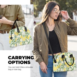 Clastyle Summer Women Lunch Box Bag Leaf Large Camping Adult Lunch Tote Insulated Cooler Bag for Office Work Picnic,Lemon Flower