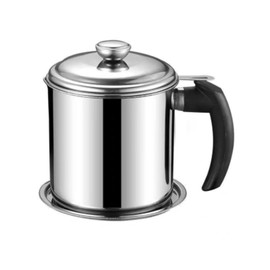 Oil Filter Pot Stainless Steel Food Grade Dust Proof Fine Mesh Grease Strainer Storage Can with Lid for Kitchen1.8L (304) With Plate Electronic Wood Handle