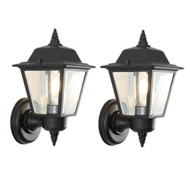 ZOLUVINA 2-Pack Outdoor Wall Lanterns, Rust-Resistant Exterior Light Fixtures with Clear Glass, Black Wall Sconces for Porch, Garage, and Doorway