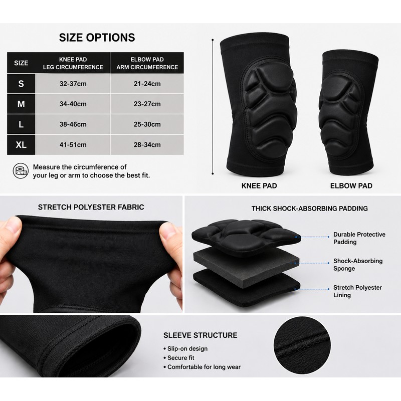 Protective Knee and Elbow Pads for Sports – Shock-Absorbing Sponge