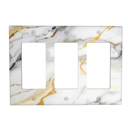 VGHOKO Decorative Outlet Covers with Abstract Marble Gold White Texture Luxury Design 3 Gang Wall Plate Triple Rocker Light Switch Cover Switch Plate Cover for Modern Home Decor