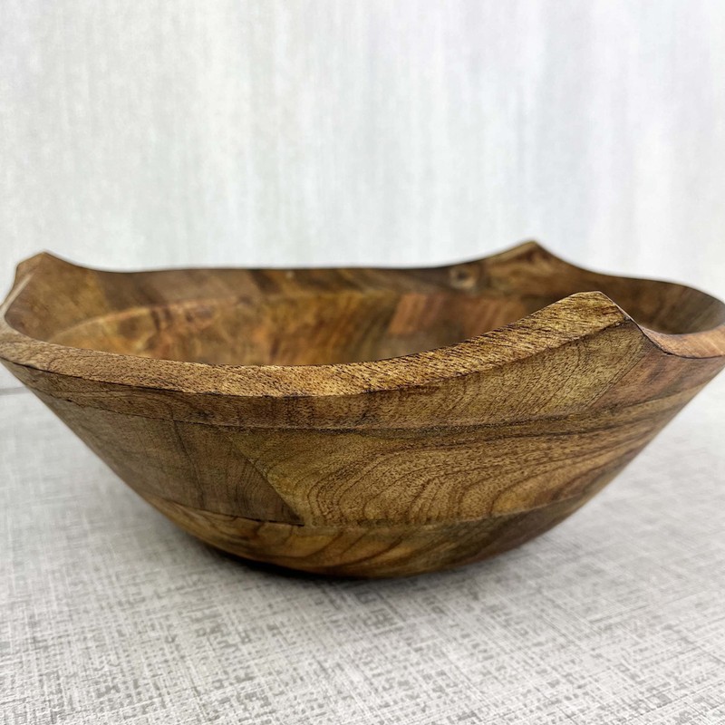 Large 29cm Hand-Carved Mango Wood Bowl – Natural Grain, Decorative