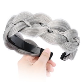 Oplira Wide Braid Headband with Teeth Synthetic Hair Braid Headband Hair Band Plaited Hairband For Women (Smoky Gray, Free Size)