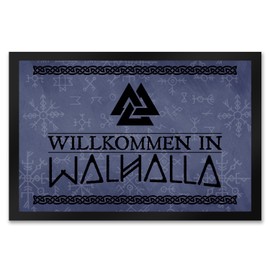 Welcome to Walhalla Viking Doormat XXL 50 x 75 cm with Runes and Knot Motifs as a Gift for Real Strong Nordmen and Viking Fans