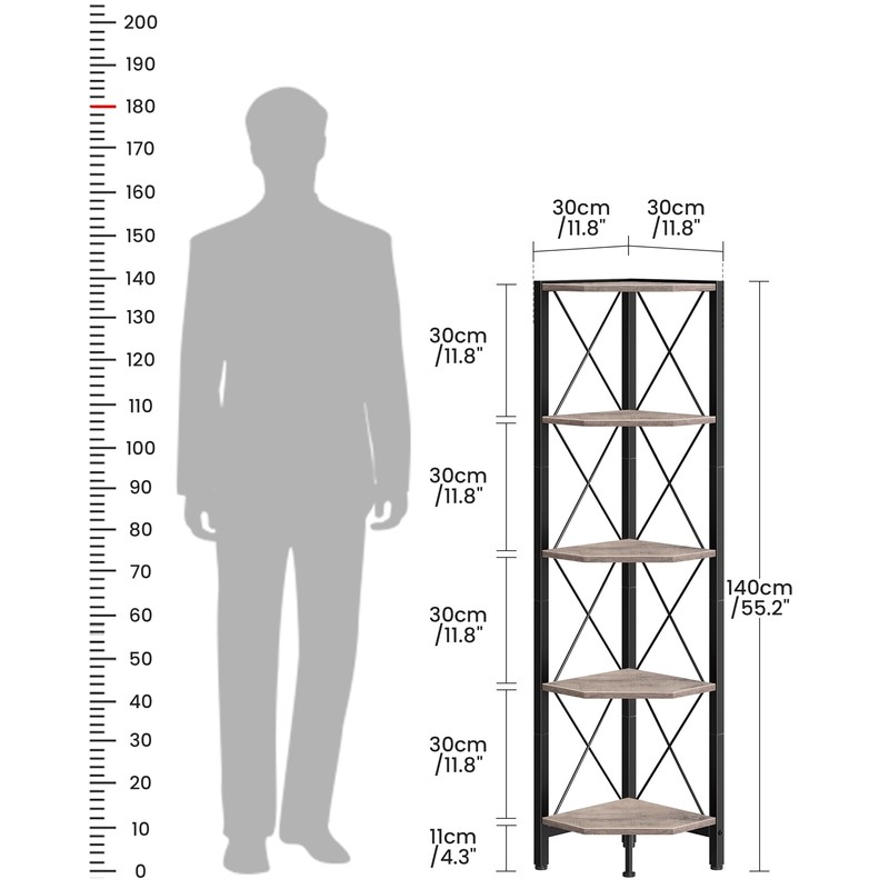 CHOEZON 5-Tier Corner Shelf, Corner Bookcase, 55.2" Tall Vertical Display