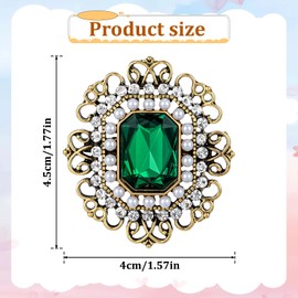 Antique Green Brooches and Pins for Women and Girls, Rhinestone Pearl Brooches Emerald Baroque Crystal Brooch Lapel pins Scarf Clip for Clothes Dress Hats Bags Accessory