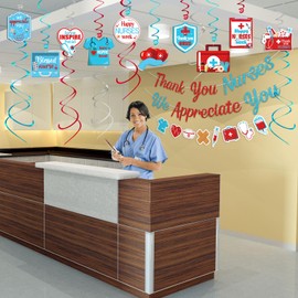 Renbuzhu Nurses Week 2025 Party Decorations - Thank You Nurses/We Appreciation You Banner + Hanging Swirls Decor Gifts Bulk RN Graduation Supplies