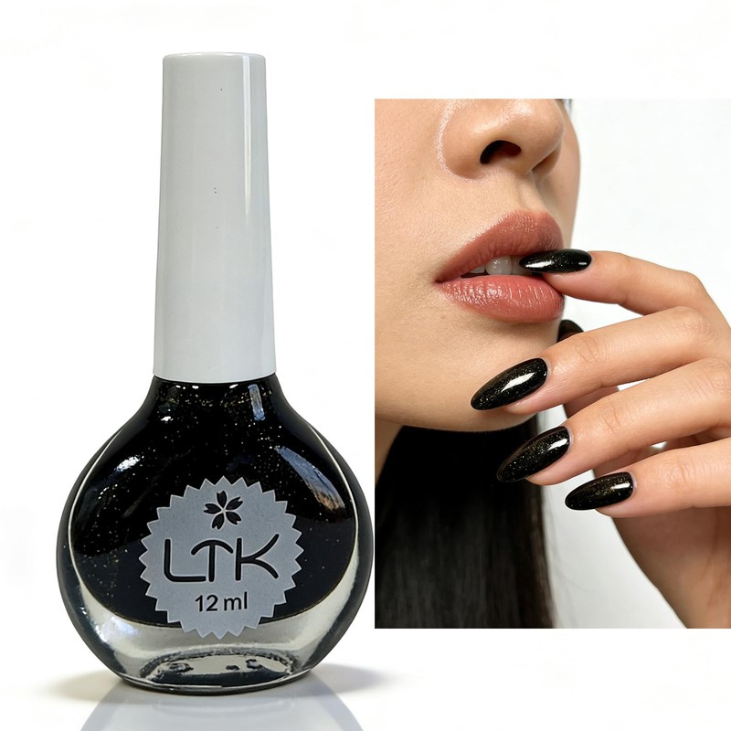 Black Gold Glitter Nail Polish, Quick Dry Shimmer Nail Lacquer