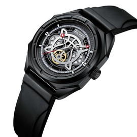BUREI Men's Fashion Black Watch Casual Silicone Watches Waterproof Quartz Watches Sports Outdoor Watches Men Square Watches