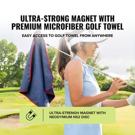 Stripebird - Magnetic Golf Towel (Blue) - Microfiber Golf Towel with Built-in Ultra-Strong Neodymium Magnetic Towel - 18" x 18" Golf Bag Towel