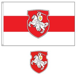 Belarus Original Pagonya Flag - White Knight Horse Flag Banner - White Red White Flag - Belarus Freedom Pagonia Coat of Arms symbol 1991 - Made in USA Belarus Banner Flag outdoor - Погоня Беларусь