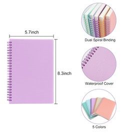 Aacehlh 5 Pack Lined Spiral Journal Notebook for Women & Men, 8.3" x 5.7",80 Sheets/160 Pages College Ruled Notebook, A5 Plastic Hardcover Notebook for Office,School,Home
