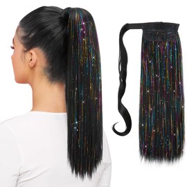 CJL HAIR 18" Sparkling Tinsel Hair Straight Long Ponytail Extension Wrap Around Synthetic Hairpiece for Women