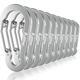 pullther Pack of 10 Carabiner Hooks, 70 mm / 2.76 Inch Carabiner Hook, Large, Aluminium D-Ring Carabiner Key Ring for Outdoor Sports, Hiking, Camping,