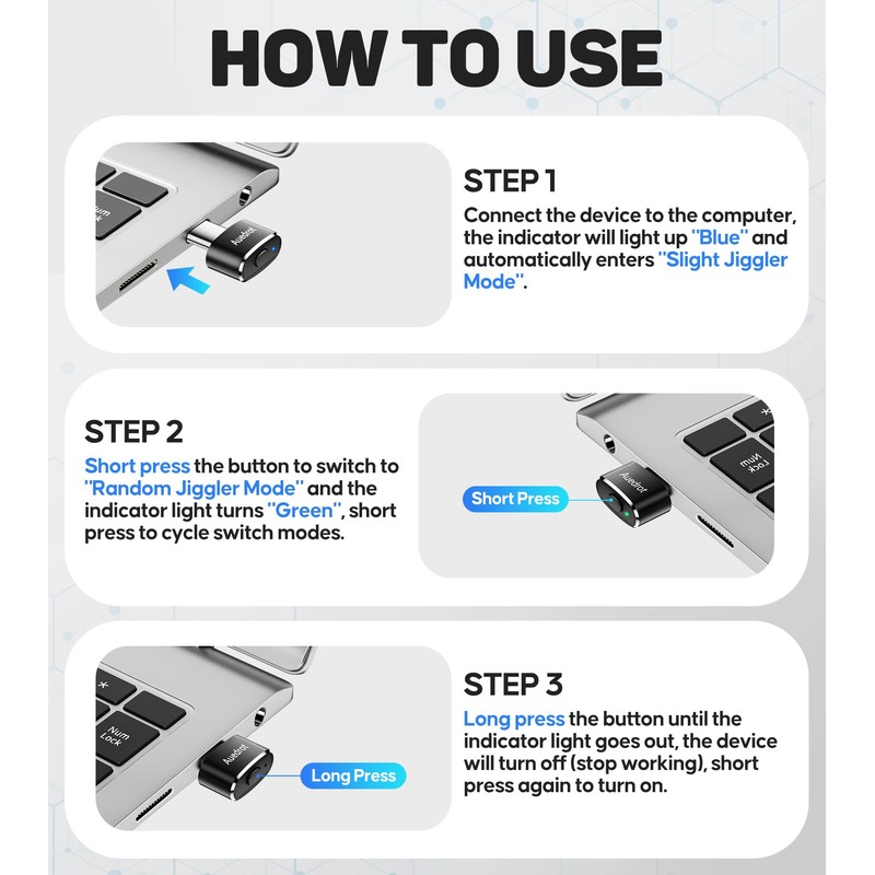 AUEDROT Mouse Jiggler USB-C Undetectable Mouse Jiggler Type C Mover