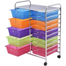 SPSUPE 15-Drawer Multipurpose Rolling Storage Cart, Utility Cart with 4 Universal Wheels, Tools Scrapbook Paper Organizer, Ideal for Office School (Multicolor)