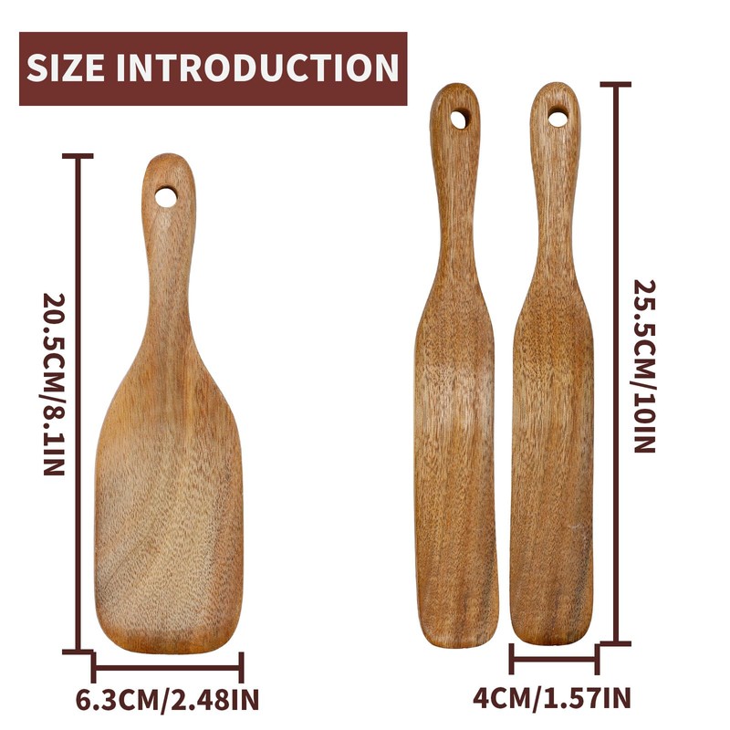 3 Pack Wooden Spurtle Blender Spatula Set for Sourdough Mixing,