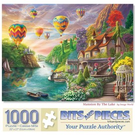 Bits and Pieces – 1000 Piece Jigsaw Puzzle for Adults – Mansion by The Lake - Colorful Hot Air Balloons Jigsaw Puzzle by Image World, Completed Puzzle Size: 20" x 27"