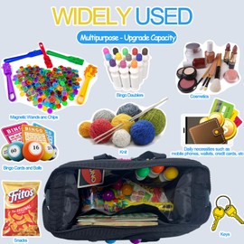 Large Bingo Daubers Bag with 8 Pockets - Left-Handed Friendly Bingo Accessories Organizer, Reinforced Opening Travel Makeup Case, Themed Gift for Bingo Players, Purple, Bingo Cards & Balls Pattern