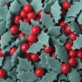 Holly & Berry Christmas Cupcake Sprinkles Edible Sugar Decorations from Nice Buns approx 100g
