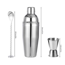 Cocktail Shaker Set Tools Bar Cocktail Kit 24oz Martini Shaker with Measure Jigger Mixing Spoon Perfect Drink Mixer for Home Bartender Mixology Bartending Margarita Tool Accessories (Silver)