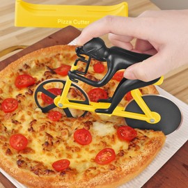 KUONIIY Pizza Cutter, Stainless Steel Blades, Dual Wheels, Non-Stick, Yellow