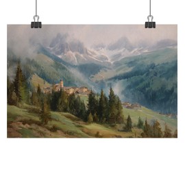 Mountain Landscape Painting Canvas Print, Nature Landscape Picture Wall Art, Forest Paintings Wall Decor For Home Bedroom Living Room 12X16 in Unframed