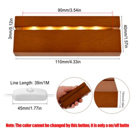 Aepiraza 4.33" Rectangle Wooden Led Lights Display Base, Brown Wooden Rectangle Light Base Warm Light Display Base with USB Cable for Glass Art Christmas Birthday Gifts (2Pcs)