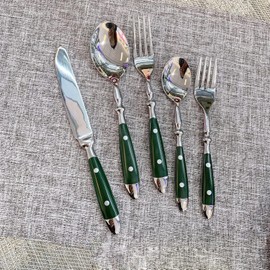 Green Silverware Set for 4 Durable 18/10 Stainless Steel Flatware Sets Cutlery Utensi Sets Flatware Wedding Mirror Polished Classical Retro Steak Tableware Spoon Fork Knife Set 20pcs
