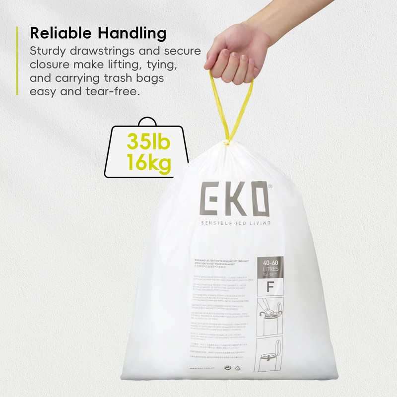 EKO 13 Gallon / 40-60 Liter,110 Count Drawstring Trash Bags,
